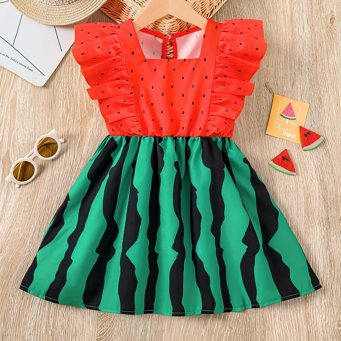 

Toddler Girls Ruffle Trim Watermelon Graphic Princess Dress For Party Summer Clothes