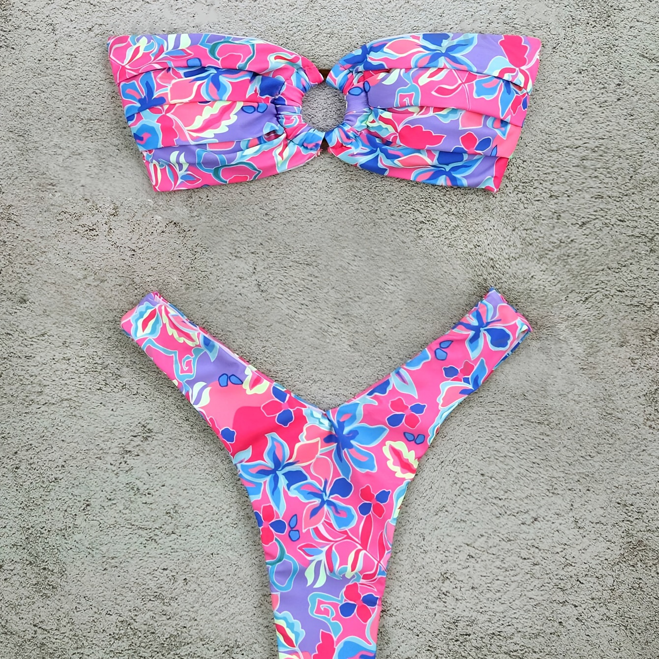 

Tropical Print Bandeau 2 Piece Set Bikini, Tube Top High Cut Swimsuits, Women's Swimwear & Clothing