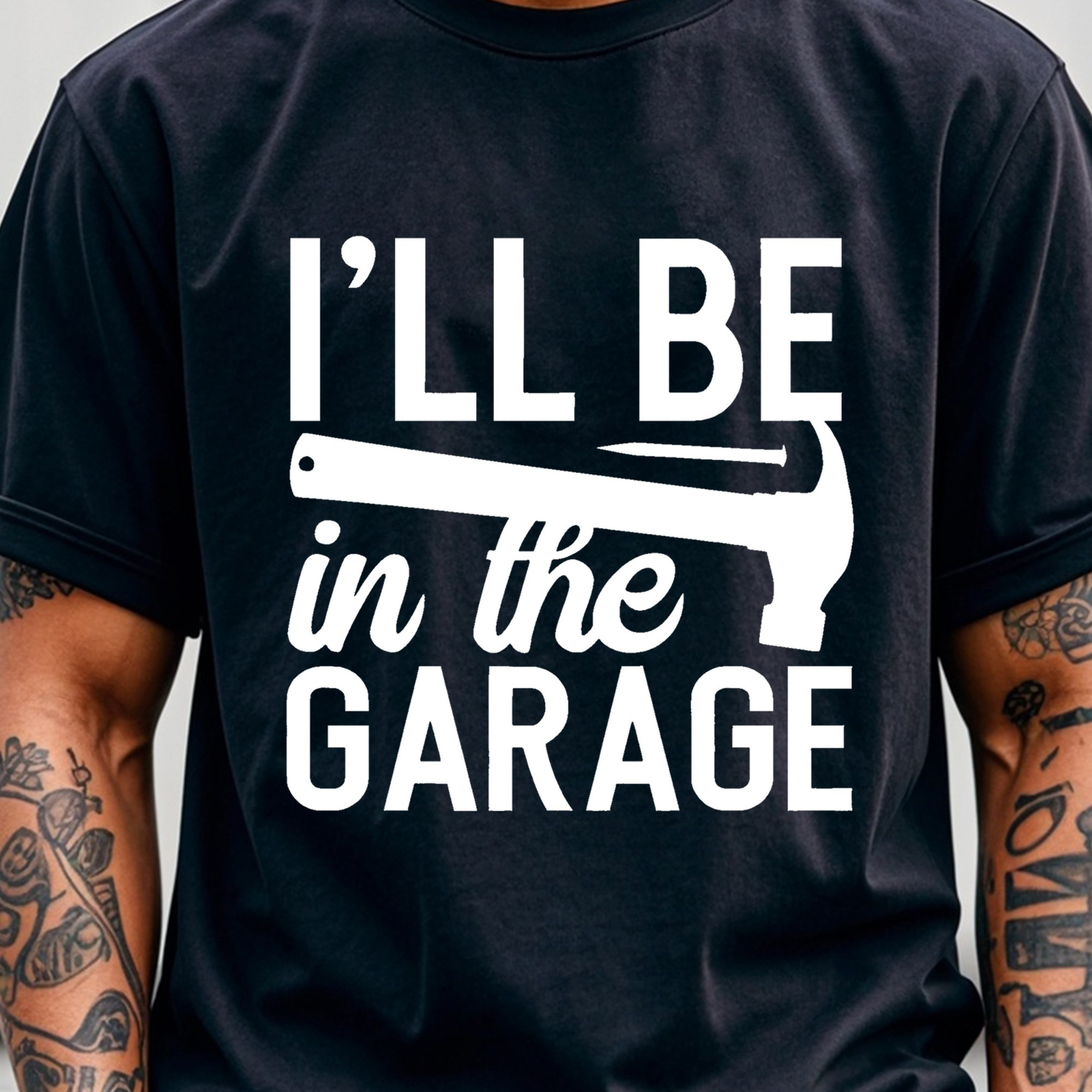 

I'll Be In The Garage, Cotton T Shirts For Men Graphic Tee, Black Crew Neck, Funny, Soft 100% Cotton, Men Stylish T Shirts, Running, Weekend Casual, Breathable, Moisture-wicking, Quick-dry