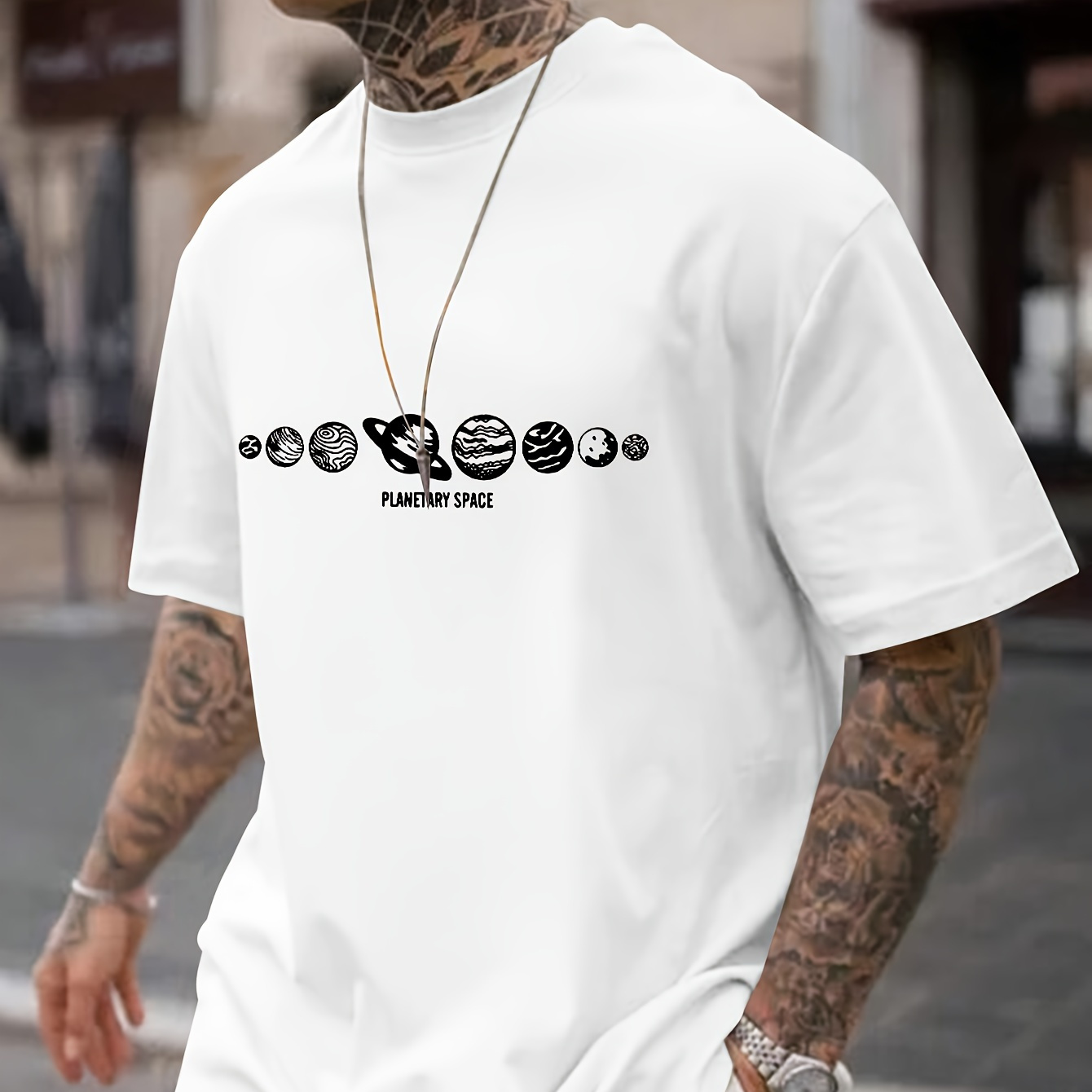 

Galaxy Stylish Print Summer & Spring Tee For Men, Casual Short Sleeve Fashion Style T-shirt, Sporty New Arrival Novelty Top For Leisure