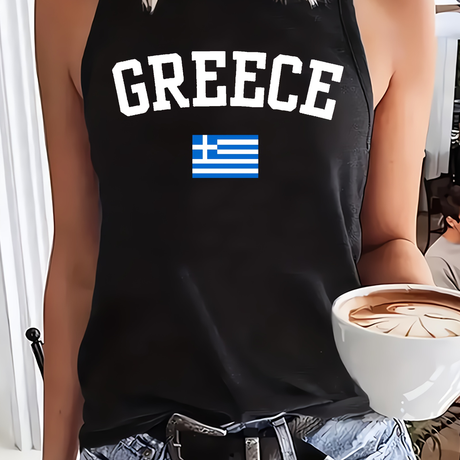 

Greek-inspired Women's Sleeveless Tank Top - Casual & Loose Fit, Breathable Polyester Blend, Machine Washable - Perfect For Summer & Fall