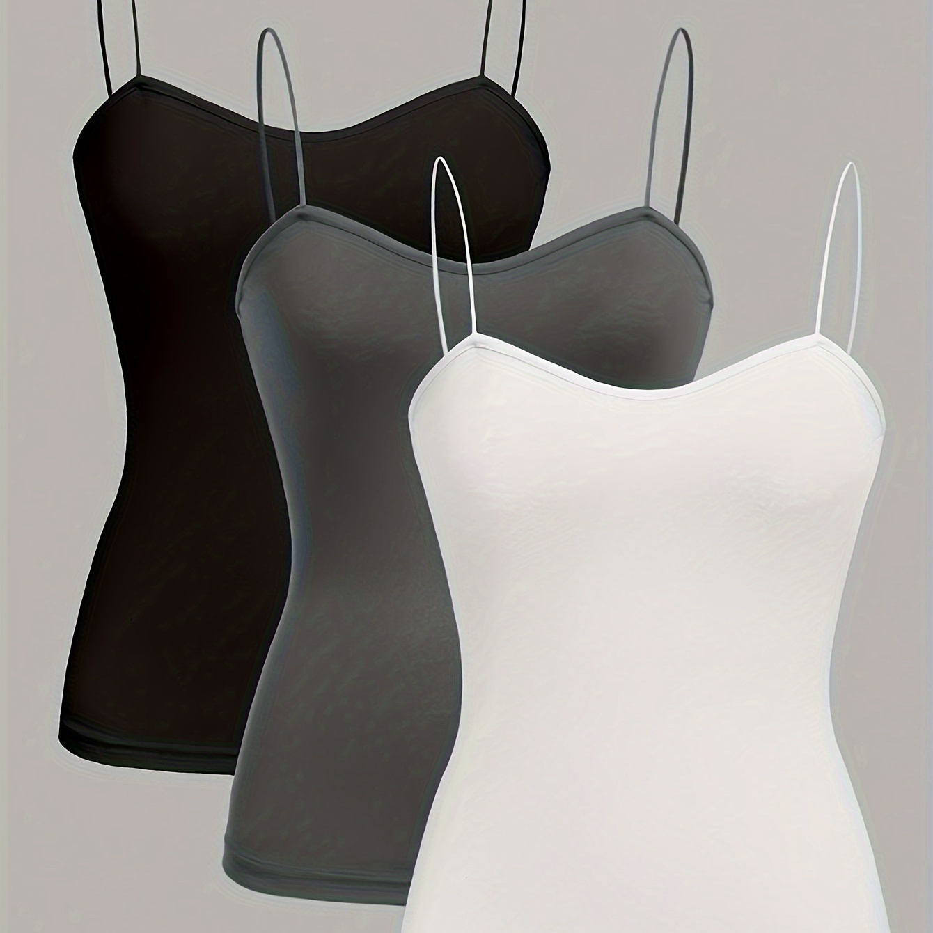 

Solid Color 3 Packs Cami Tops, Casual Sleeveless Spaghetti Strap Top, Women's Clothing