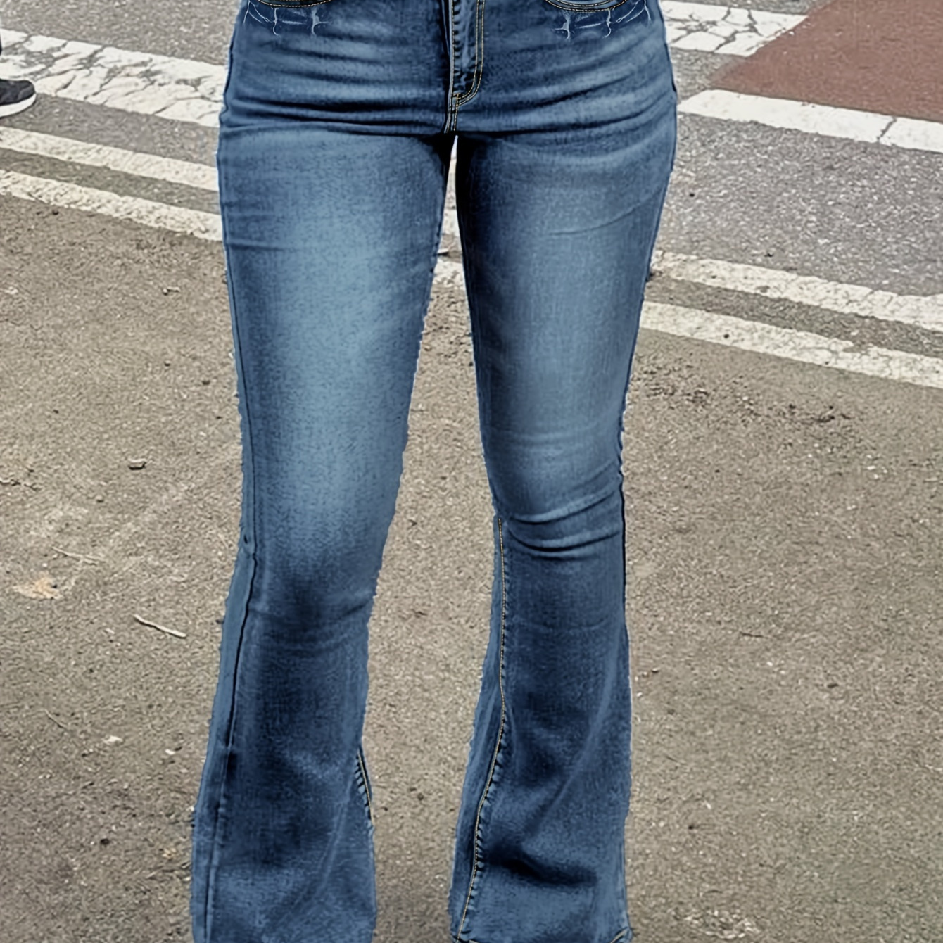 

High Waist Casual Bootcut Jeans, Mid-stretch Slant Pockets Denim Pants, Women's Denim Jeans & Clothing