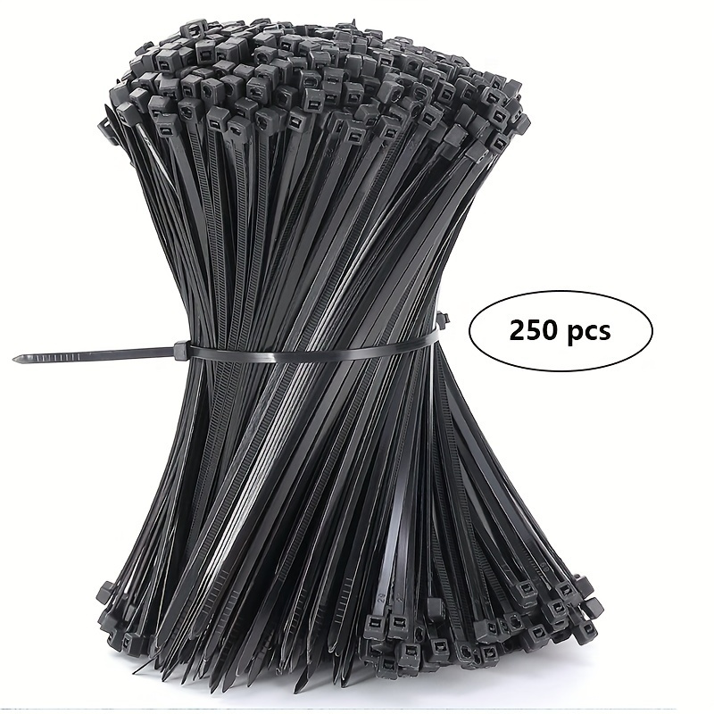 

250pcs Cable Zip Ties Heavy Duty 4inch,6inch,8inch,10 Inch, Premium Plastic Wire Ties With 50 Pounds Tensile Strength, Self-locking Black Nylon Tie Wraps For Indoor And Outdoor