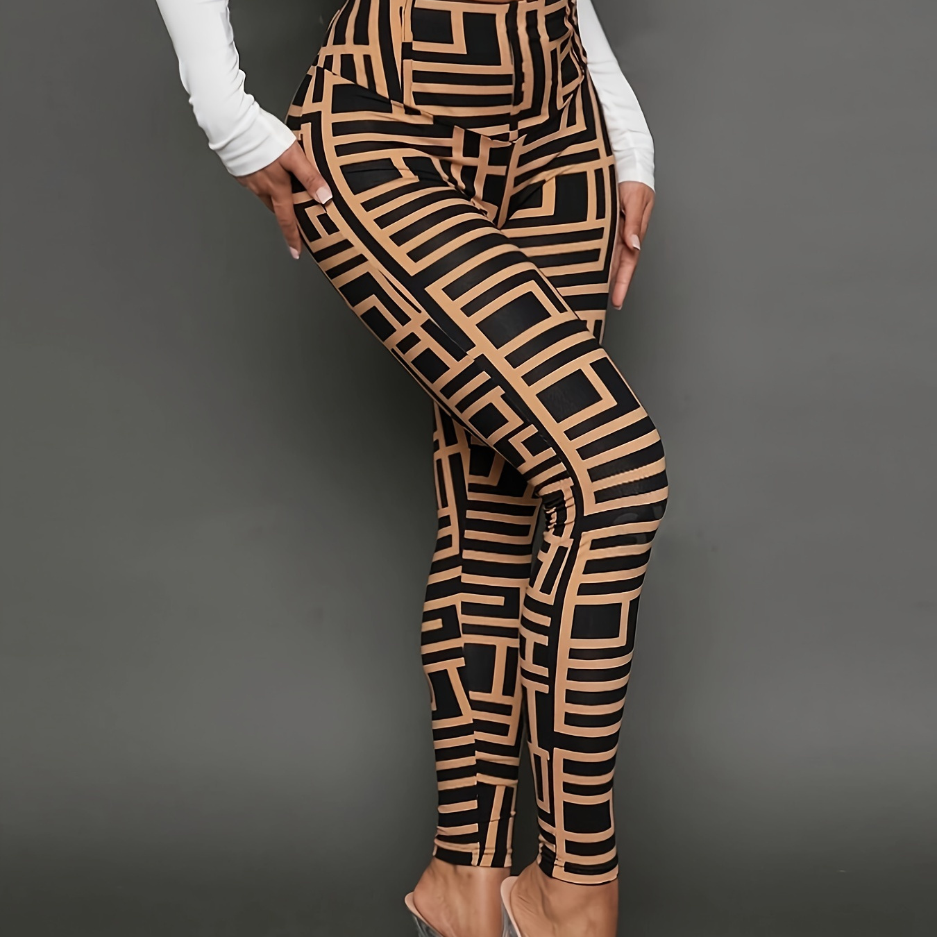 

Geo Print High Waist Leggings, Casual Skinny Stretchy Leggings For Every Day, Women's Clothing
