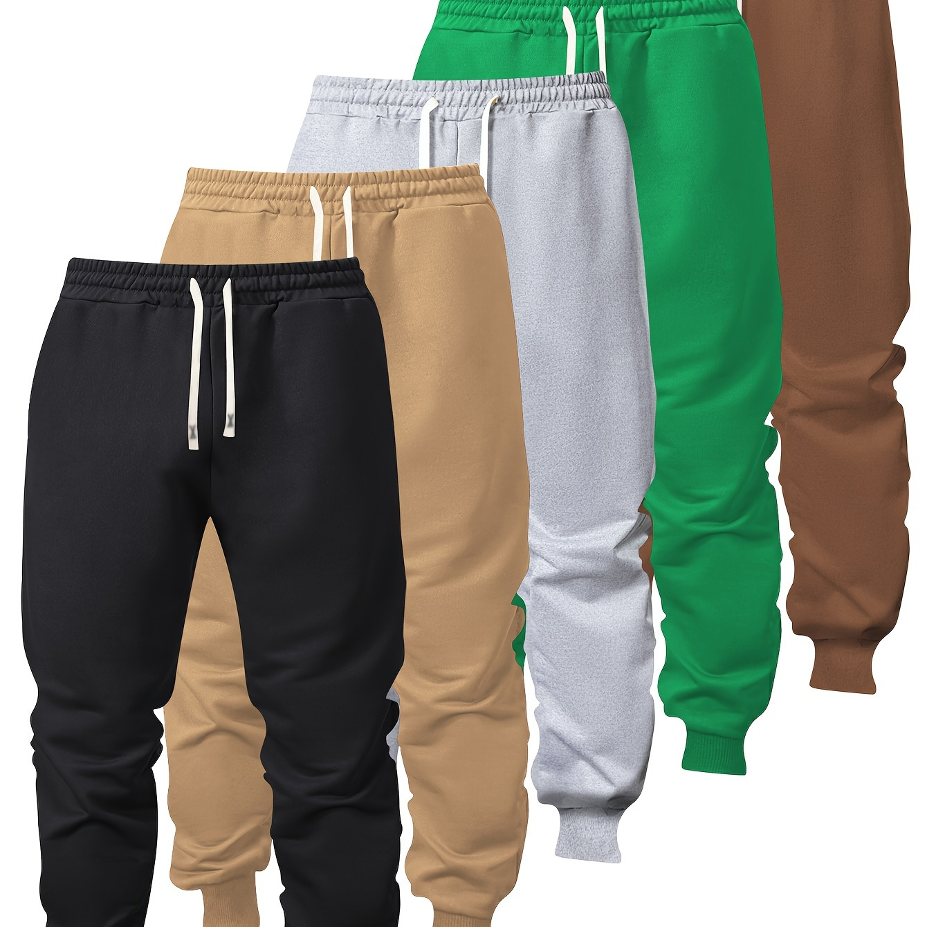 

5-pack Men's Cuffed Sweatpants With Elastic Waist And Drawstring, Casual Sports Sweatpants In Solid Color For Spring And Autumn