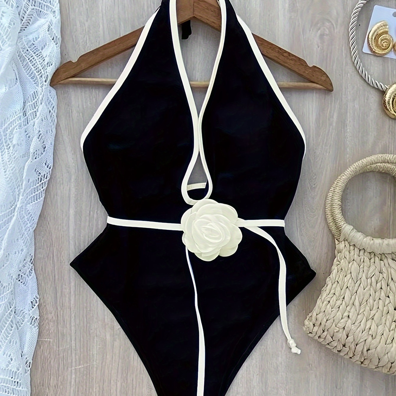 

White Floral Beach Style Bikini One-piece Swimsuit