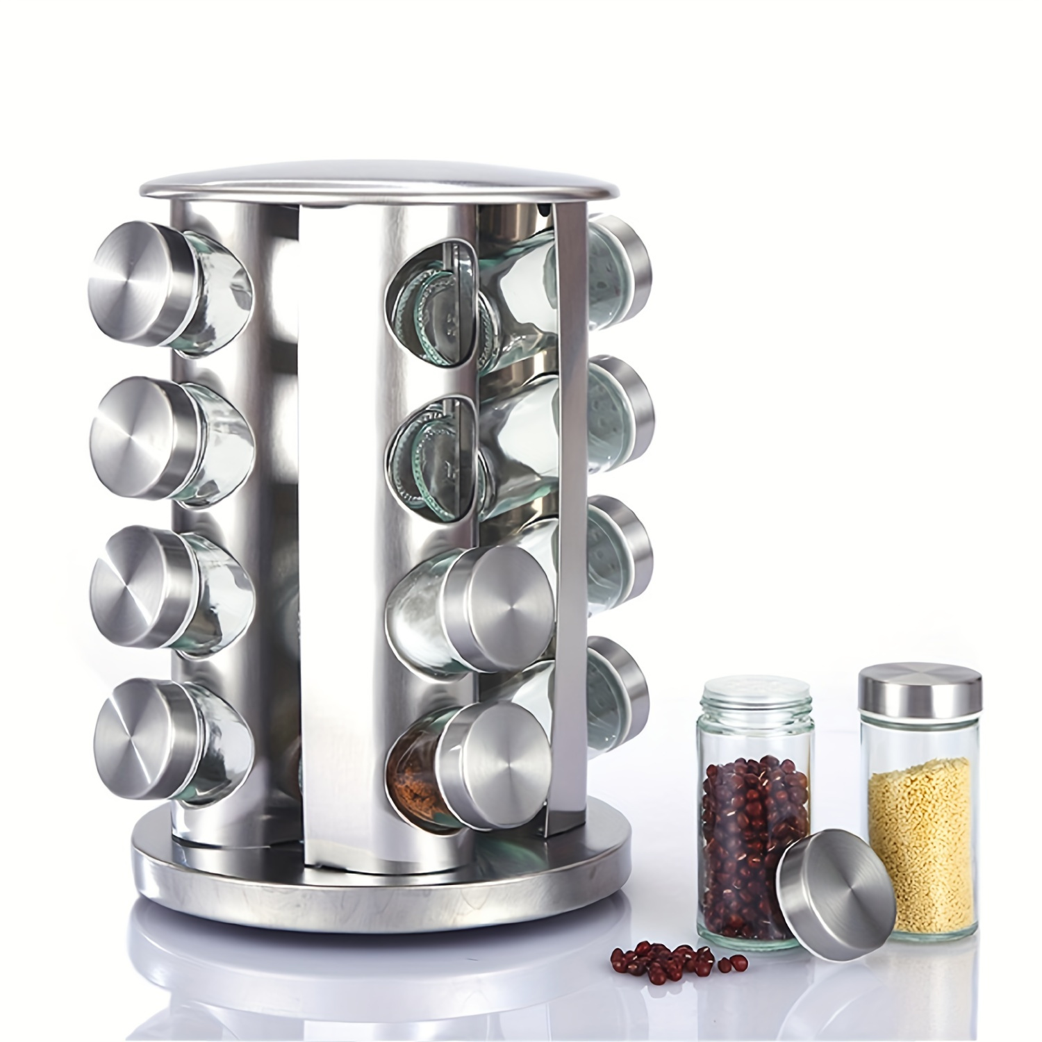 

1 Set, Spice Rack, Rotating Spice Rack With 8/12/16 Jars, Revolving Spice Rack Organizer For Cabinet, Seasoning Organizer, Stainless Steel Kitchen Spice Tower, Kitchen Tools