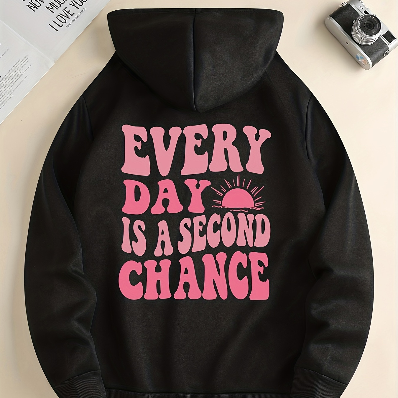 

Everyday Is A Second Chance Print Hoodie, Cool Hoodies For Men, Men's Casual Graphic Design Pullover Hooded Sweatshirt With Kangaroo Pocket Streetwear For Winter Fall, As Gifts