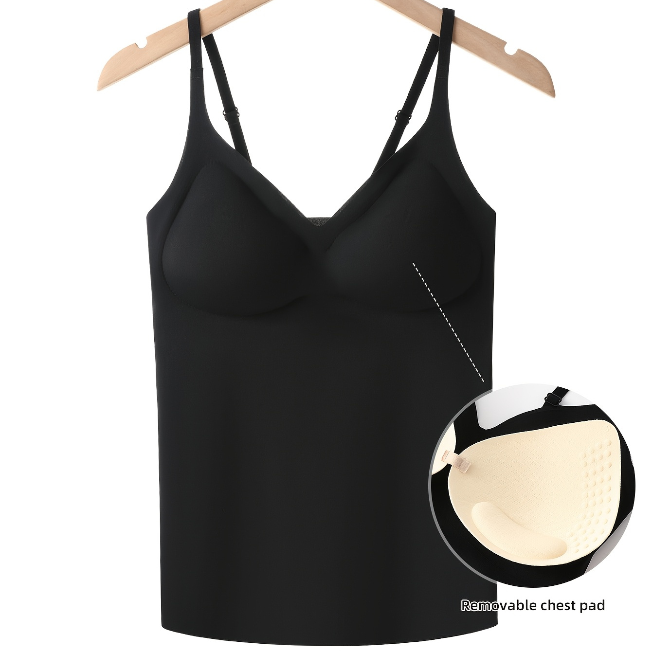 

1pc Women' Camisole Vest With Removable Pads - 82% Polyamide, 18% Elastane Knit Fabric, Solid Color, No-bra ,