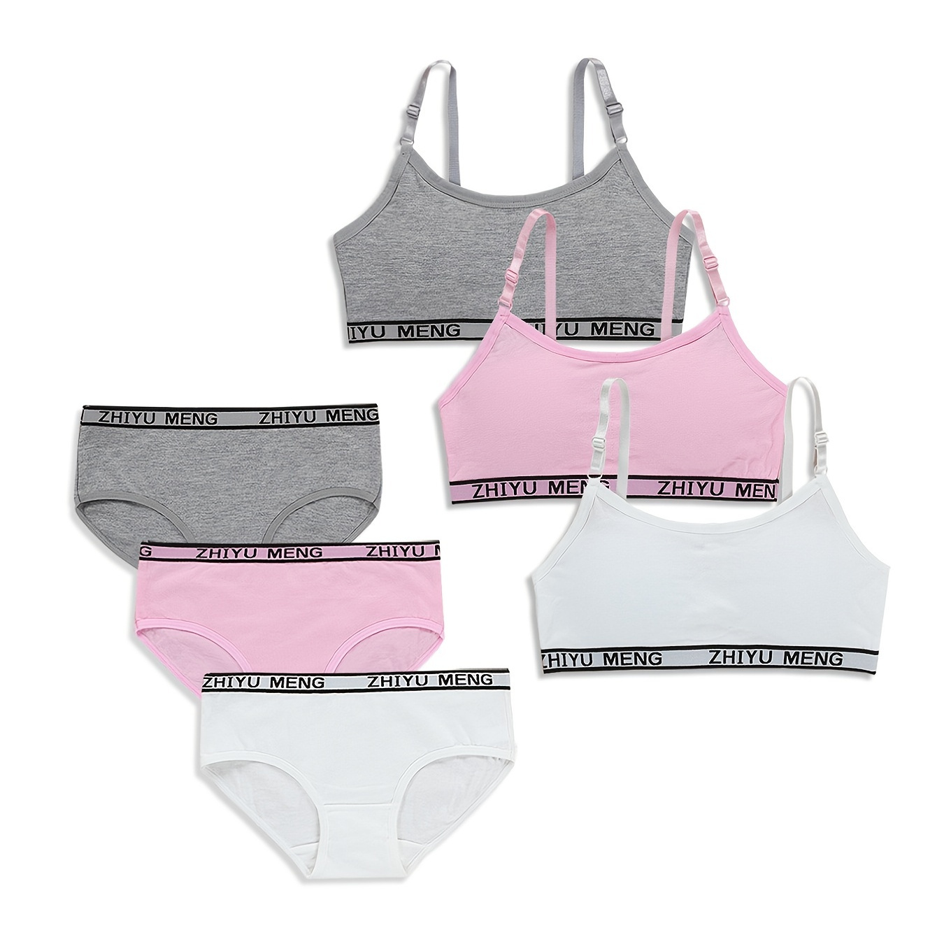 Teens Young Girls 2pcs Sports Underwear Set Smile Letters Print