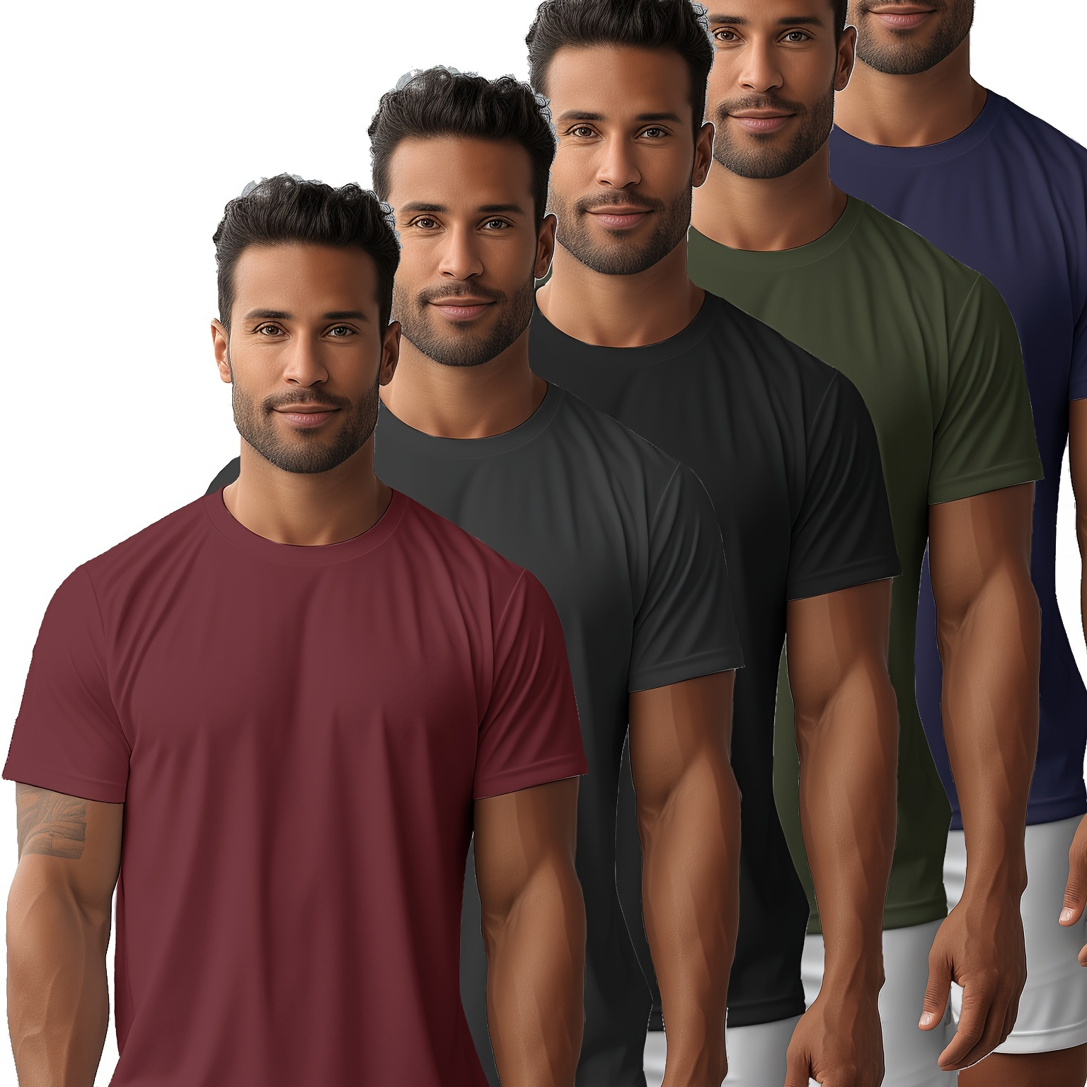 

5pcs Men' Crew Neck Short Sleeve Sports Tee, Versatile And Comfortable T-shirt, Athletic Style Clothing For Summer And Spring, As Gifts