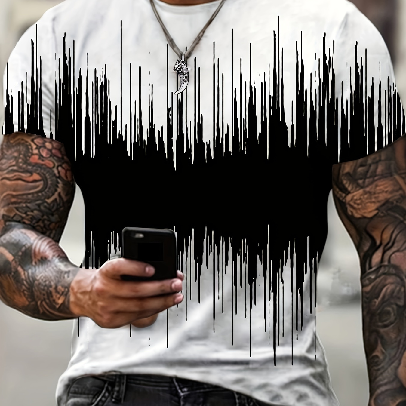 

Plus Size Men's Contrast Color Pattern Graphic Print T-shirt For Summer, Fashion Casual Short Sleeve Tees