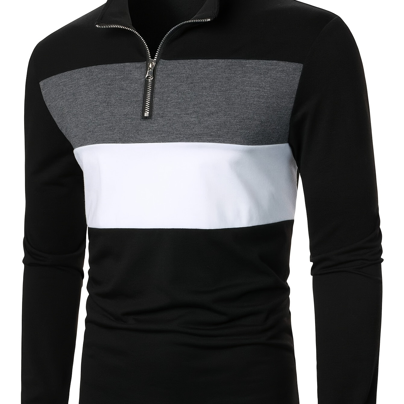 

Men's Half-zip Collared Long Sleeve T-shirt - Casual, Stretchy Polyester , Machine Washable - Ideal For Spring & Fall