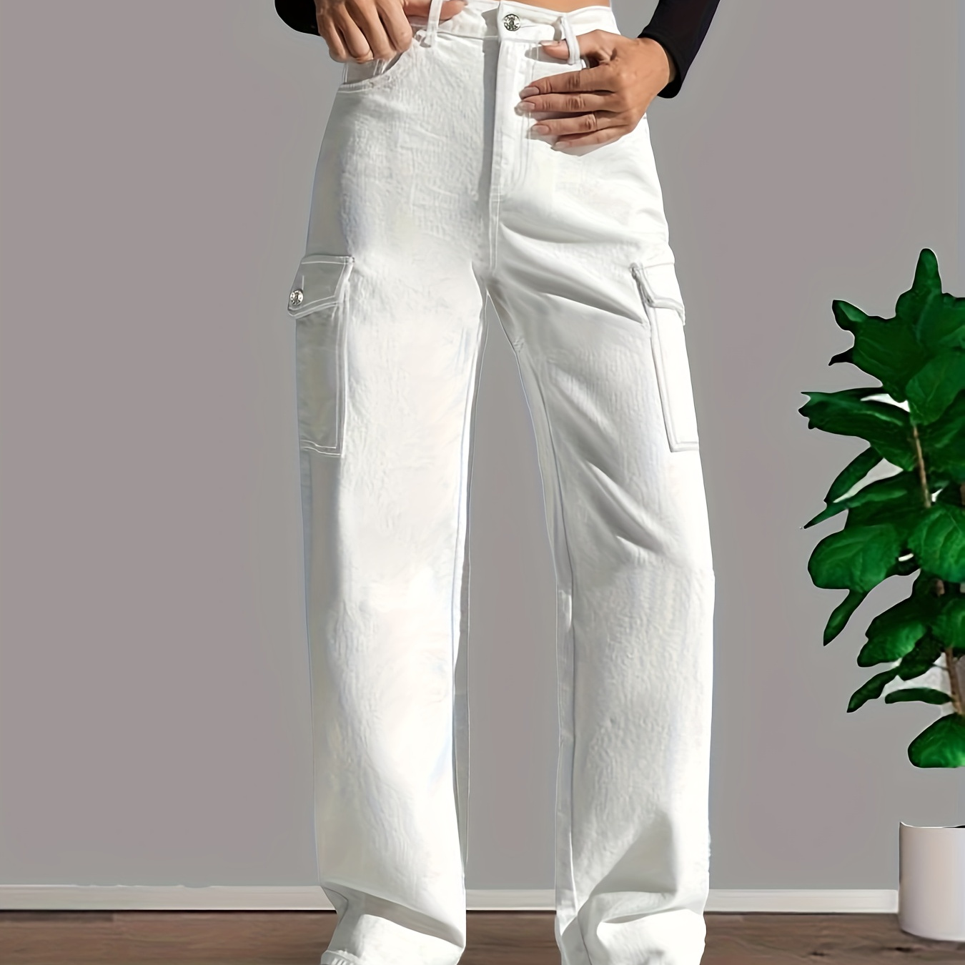 Y2k Loose Drawstring Cargo Pants, Casual Pocket High Waist Solid Wide