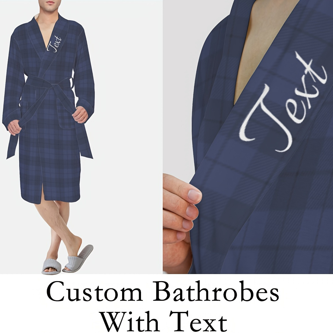 

Customizable Long-sleeve Robe With Pockets - Cozy Polyester & Spandex , Couples' Loungewear