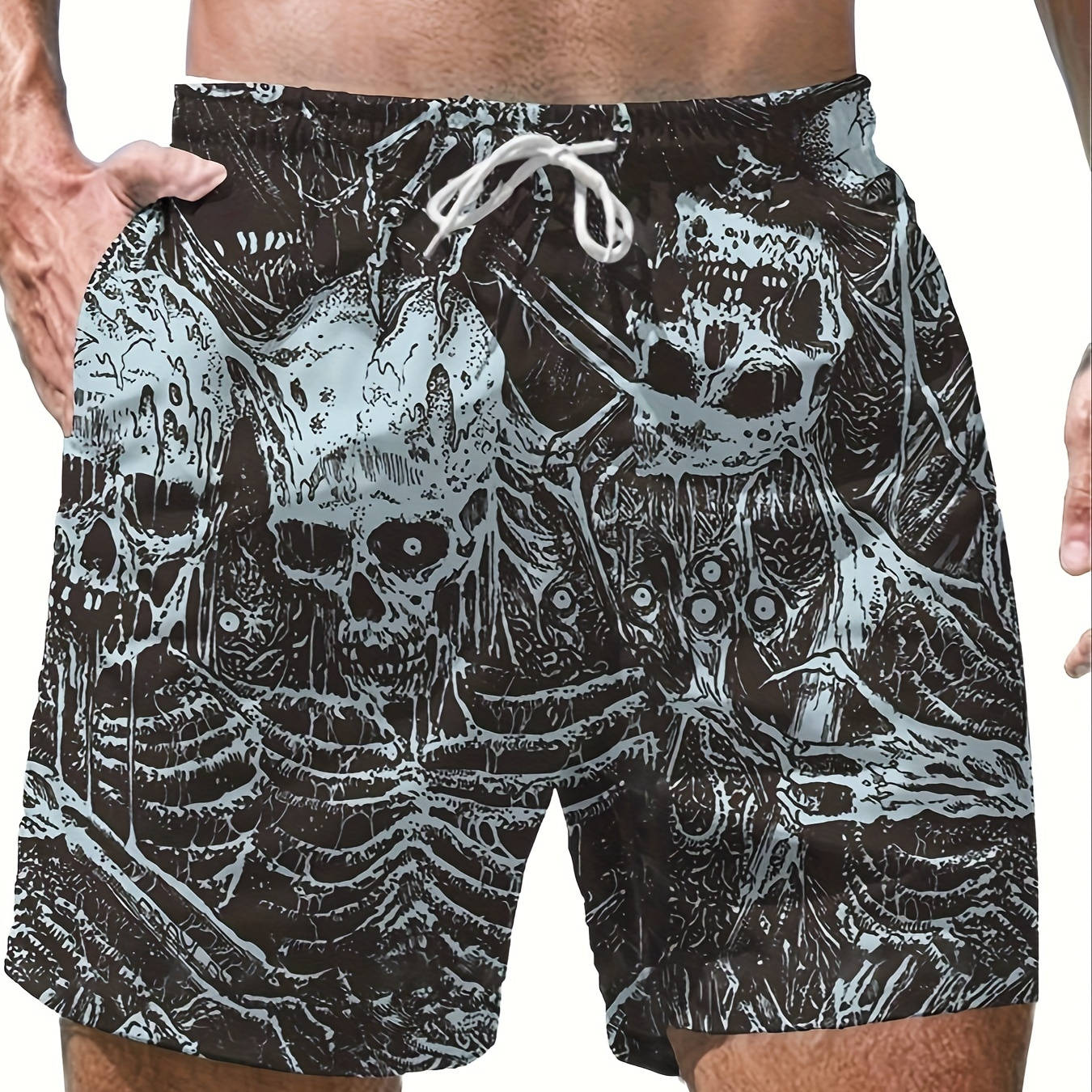 

Men's Skeleton Pattern Sports Shorts With Drawstring And Pockets, Novel And Stylish Shorts For Summer Fitness And Outdoors Sports Wear