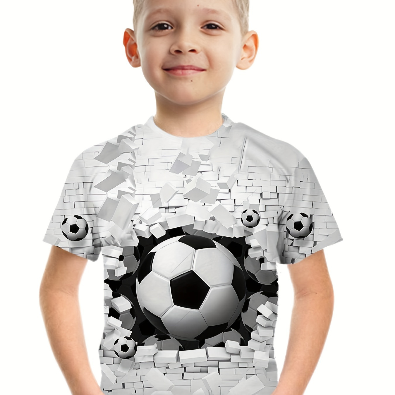 

Fashion Football 3d Print Boys Creative T-shirt, Casual Lightweight Comfy Short Sleeve Tee Tops, Kids Clothings For Summer