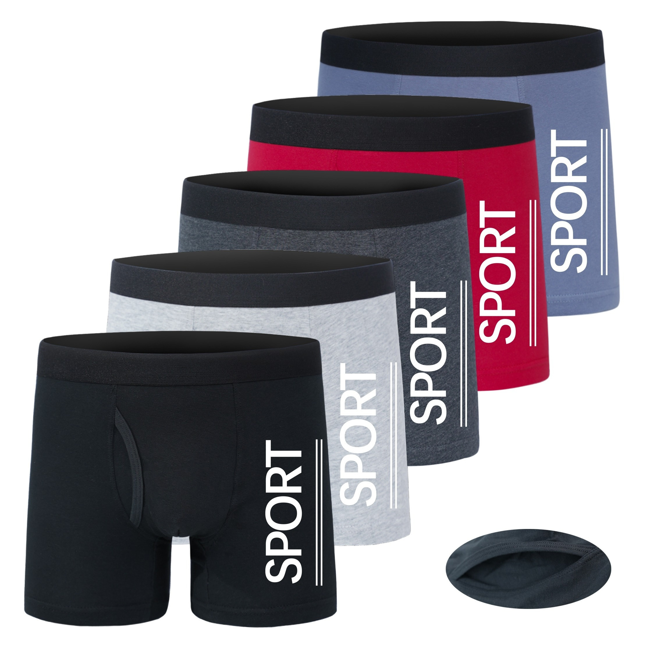 

5pcs Boys Boxer Briefs Classic Sport Print Stretch Soft Comfortable Cotton Breathable Half Open Front Boxer Briefs