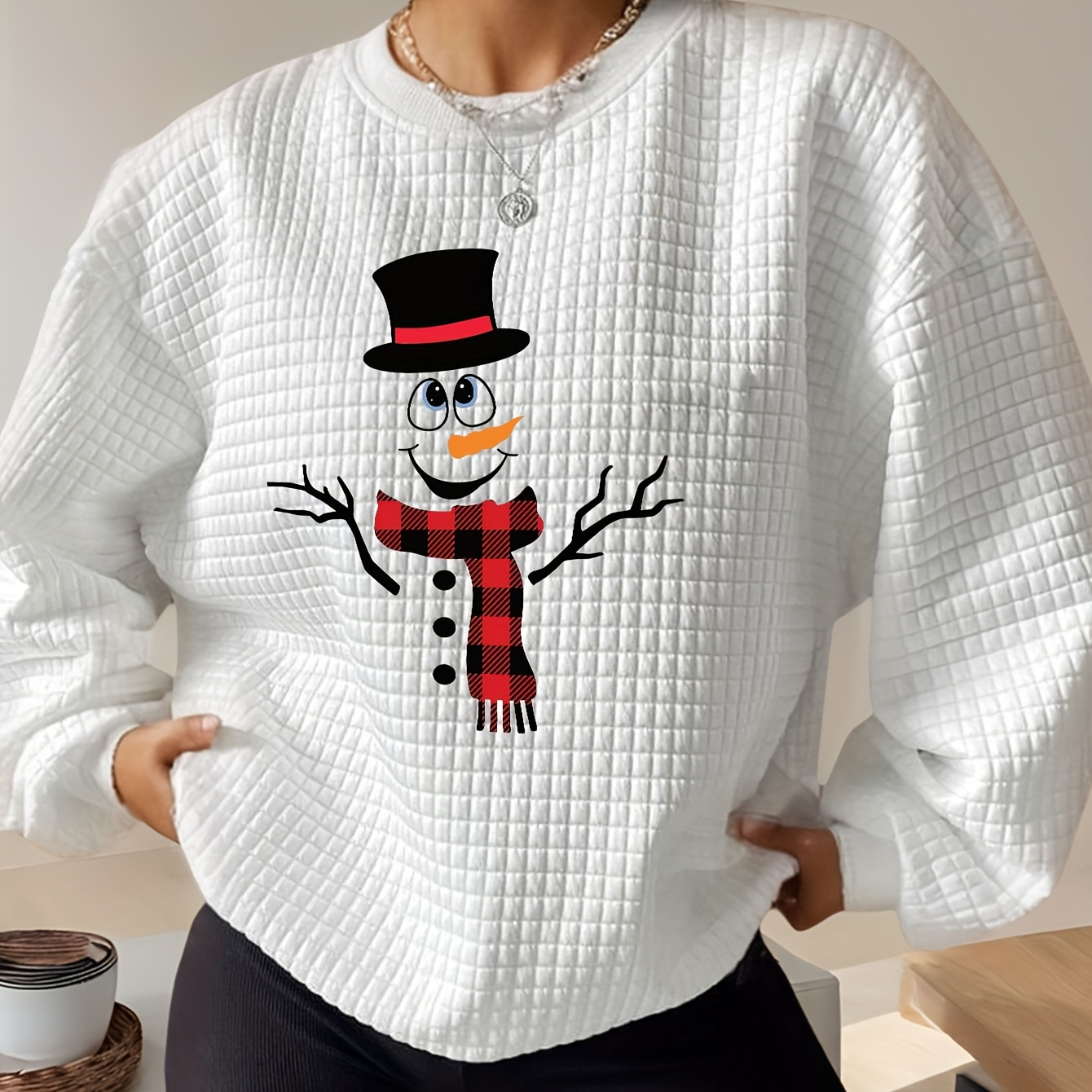 

Christmas Snowman Print Sweatshirt, Crew Neck Casual Sweatshirt For Fall & Winter, Women's Clothing