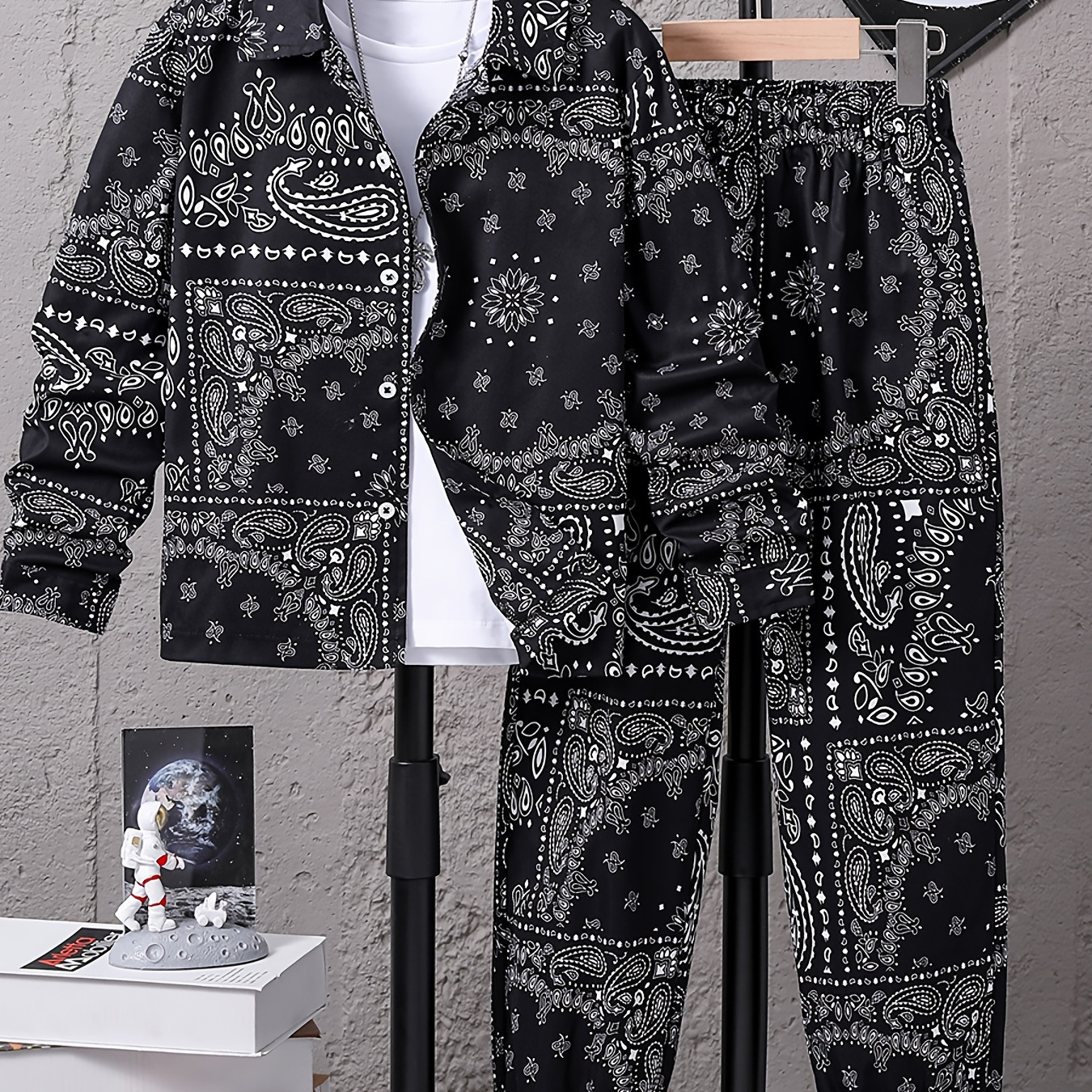 

Paisley Pattern Boy's 2pcs, Shirt & Sweatpants Set, Street Style Outfits, Kids Clothes For Spring Fall