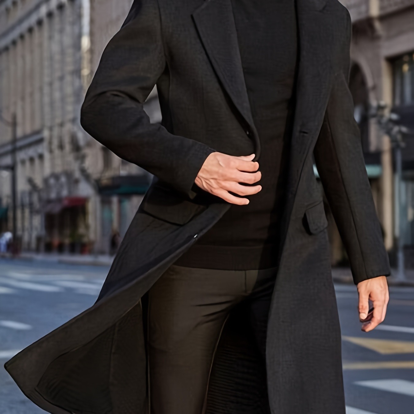 

Men's Elegant Mid-length Overcoat - Casual & , Single Breasted, Polyester, Fall/winter, , Loose Fit