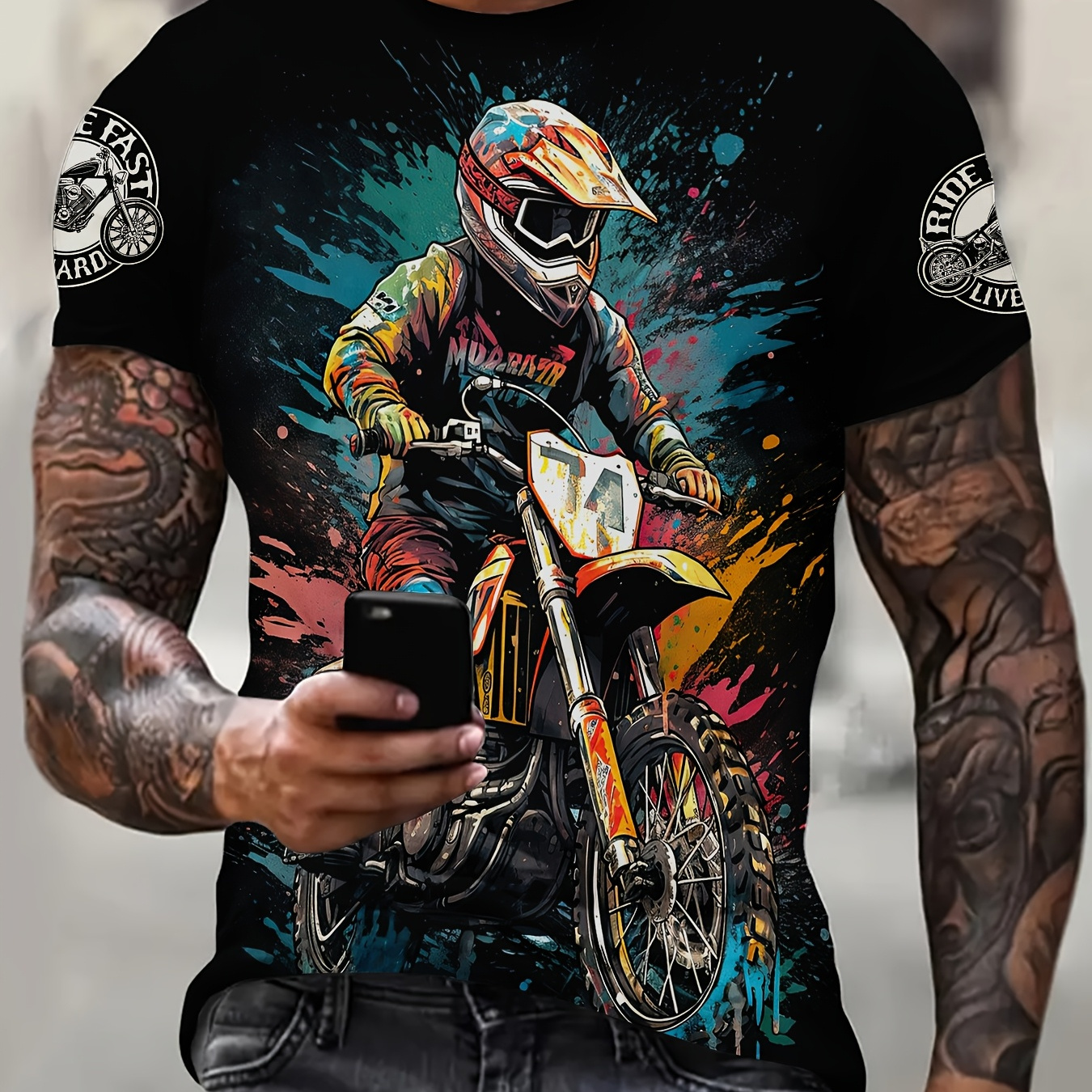 

Men's Graphic T-shirt, Polyester 100 Neck Short Sleeve Tee, Knit Fabric Pullover With Slight Stretch, Regular Fit - 110gsm