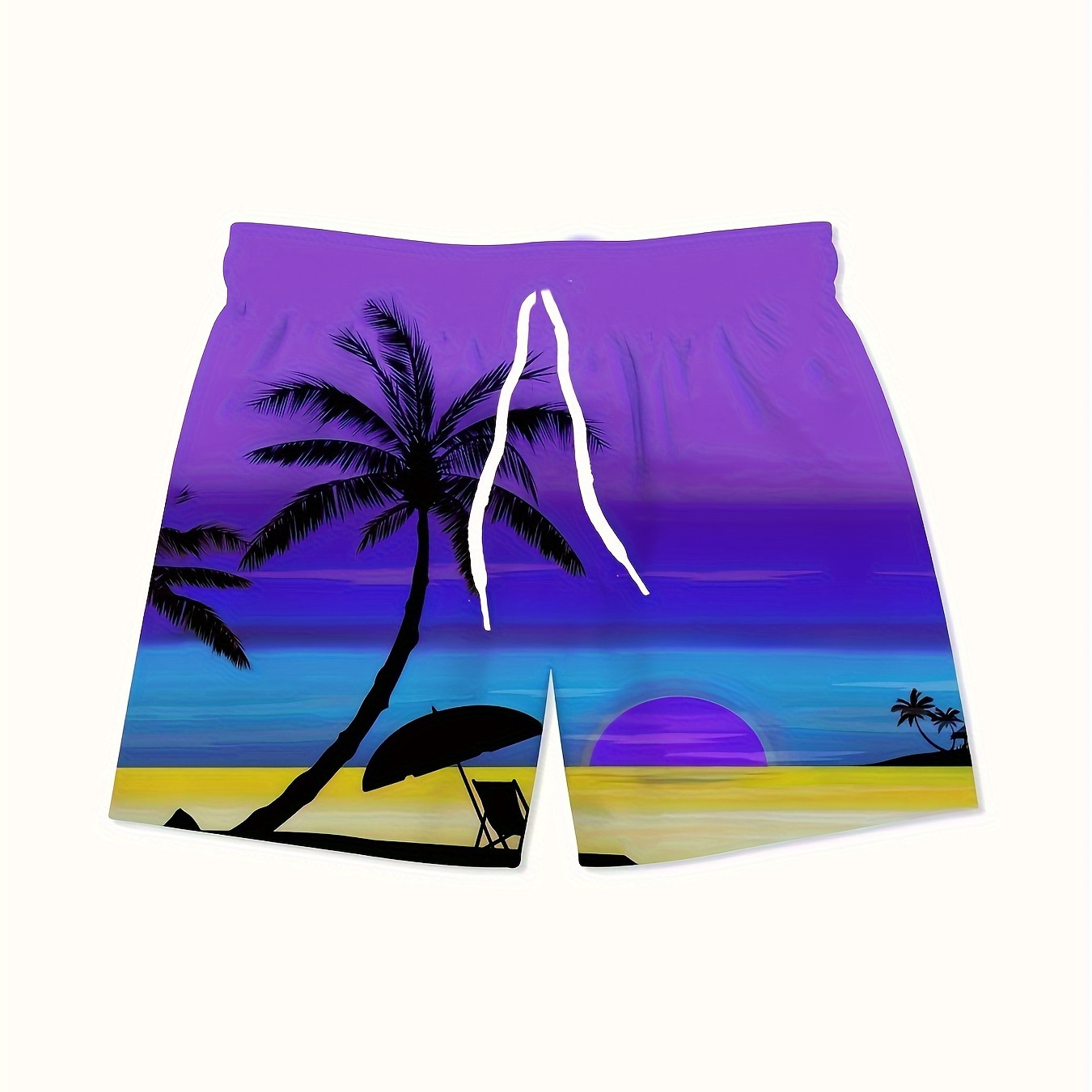 

Men's Casual Beach Print Active Shorts, Drawstring Beach Shorts For Summer Beach Resort
