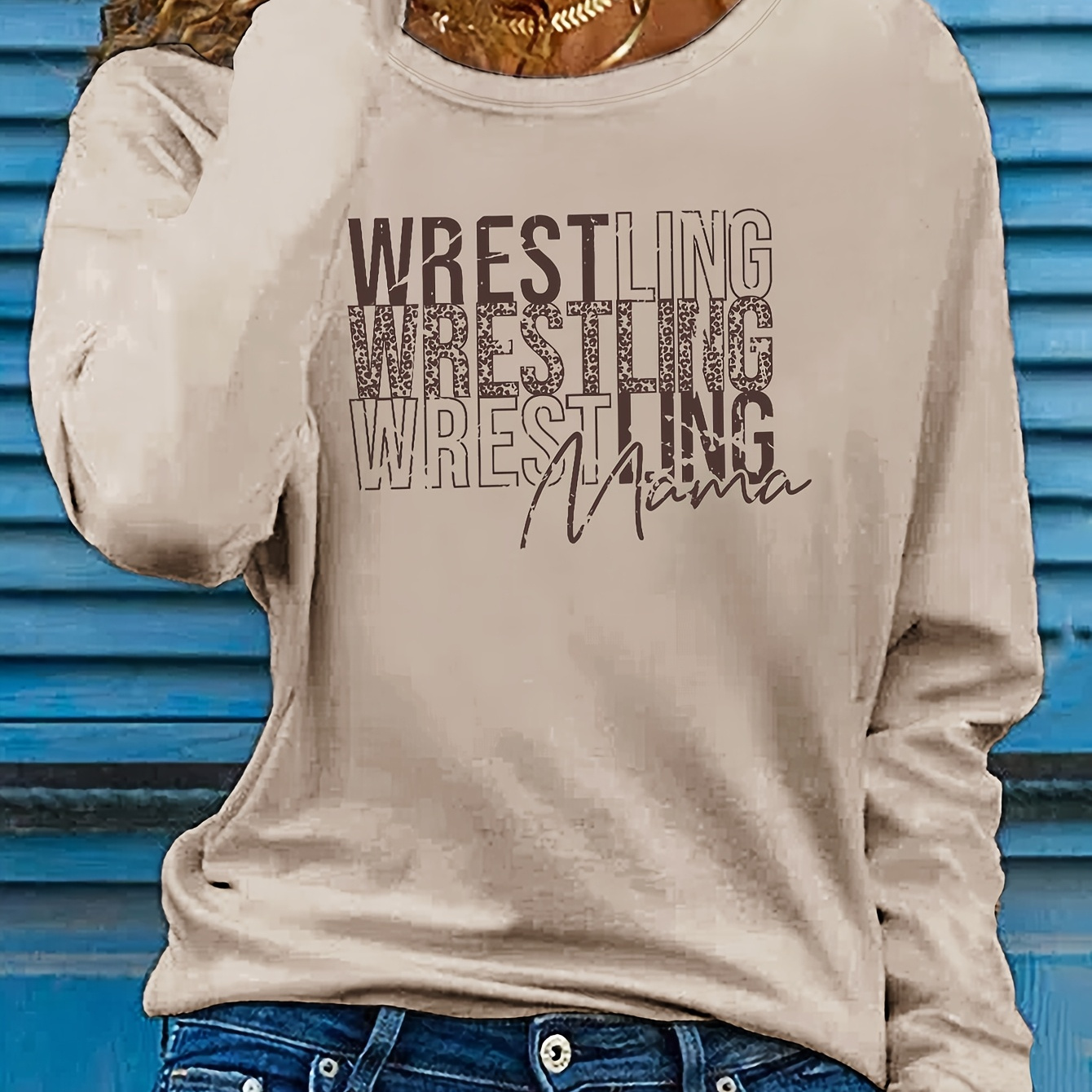 

1pc Women's Long Sleeve T- "" - Polyester , Applique Pattern, Regular Length - Top
