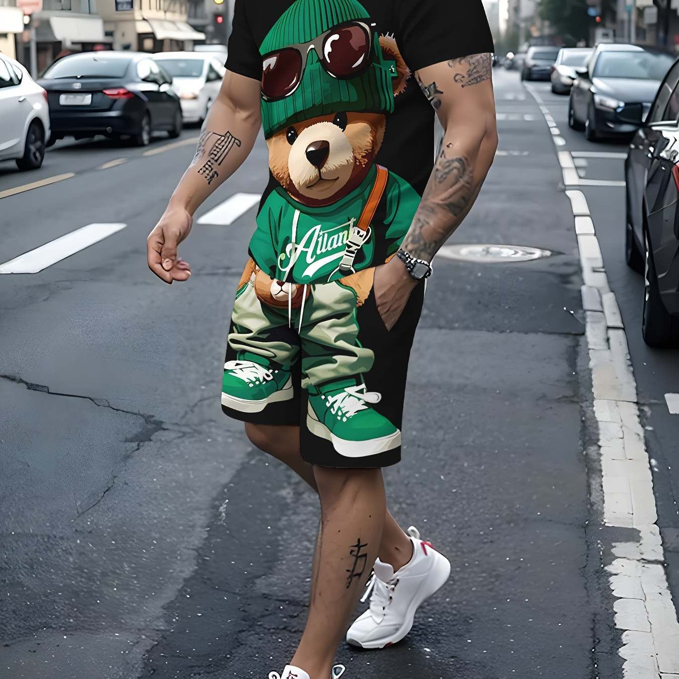 

Men' Outfit, Polyester Printed Graphic Tee Matching , Round , , Summer