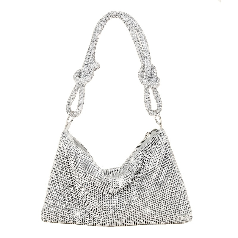 Allover Rhinestone Evening Handbag, Trendy Party Shoulder Bag, Women's Glitter Wedding Purse