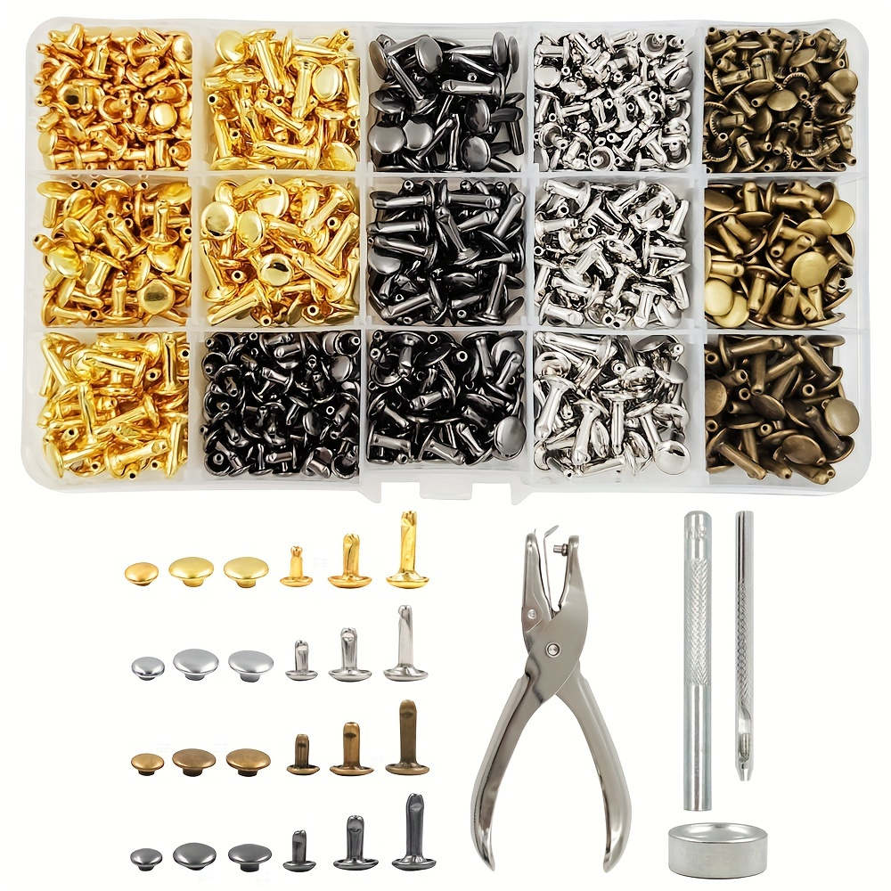 480/360/240pcs Leather Rivets Double Cap Rivet Tubular Metal Studs with  Punch Pliers Fixing Set for DIY Leather Craft Rivets Rep