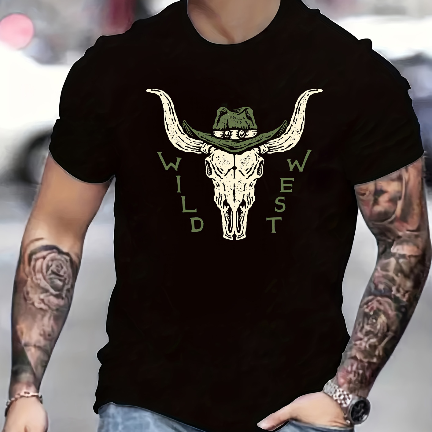

Wild West Print T Shirt, Tees For Men, Casual Short Sleeve T-shirt For Summer