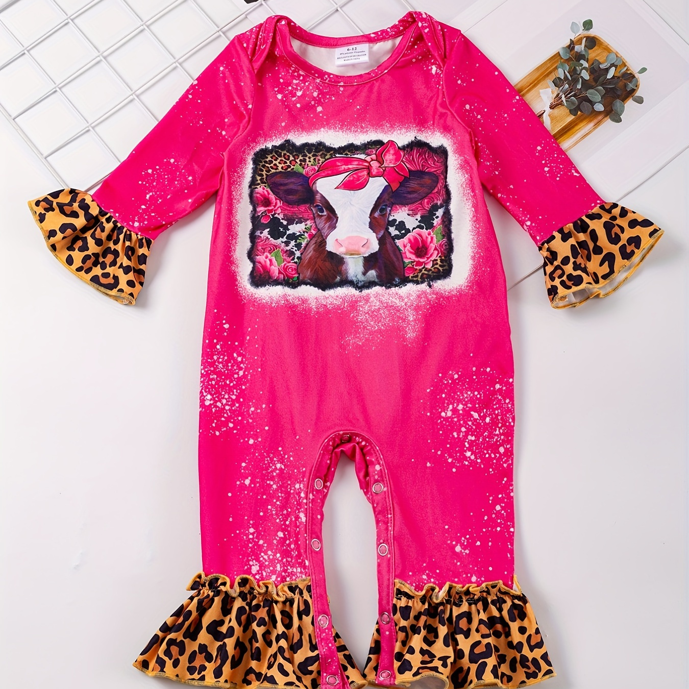 

Adorable Autumn Animal Print Baby Romper With Trim