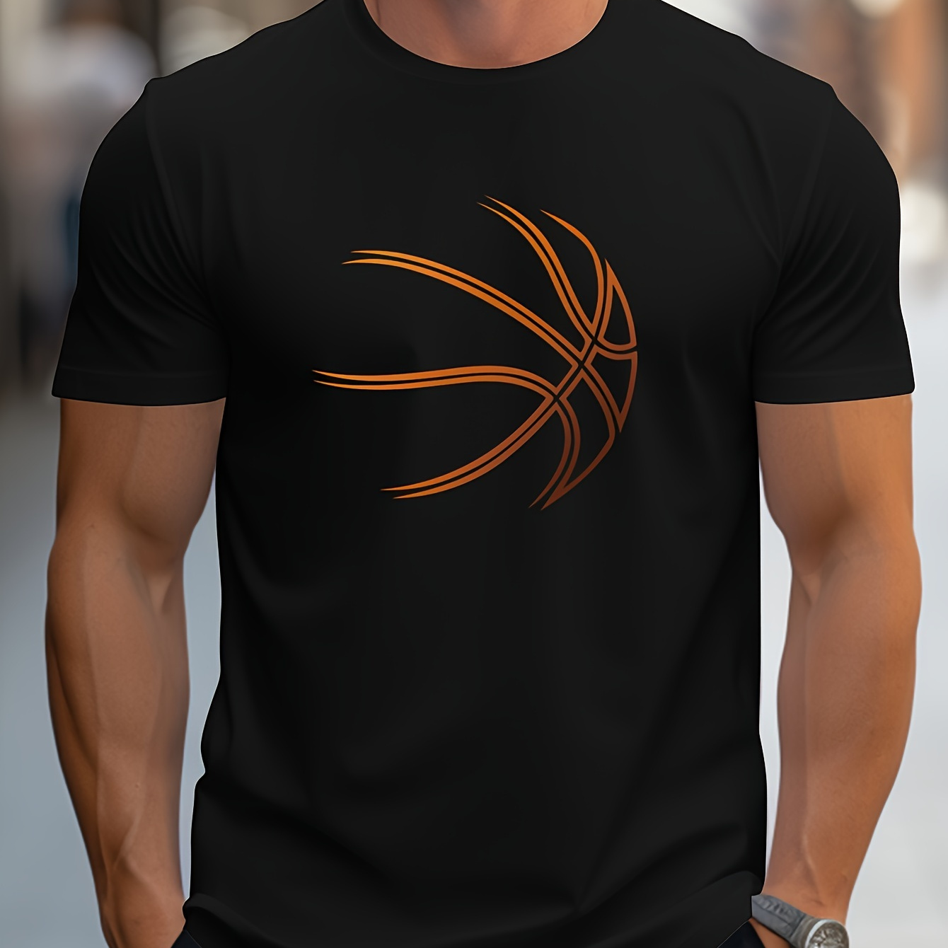 

Basketball Graphic Print Men's Creative Top, Casual Short Sleeve Crew Neck T-shirt, Men's Clothing For Summer Outdoor