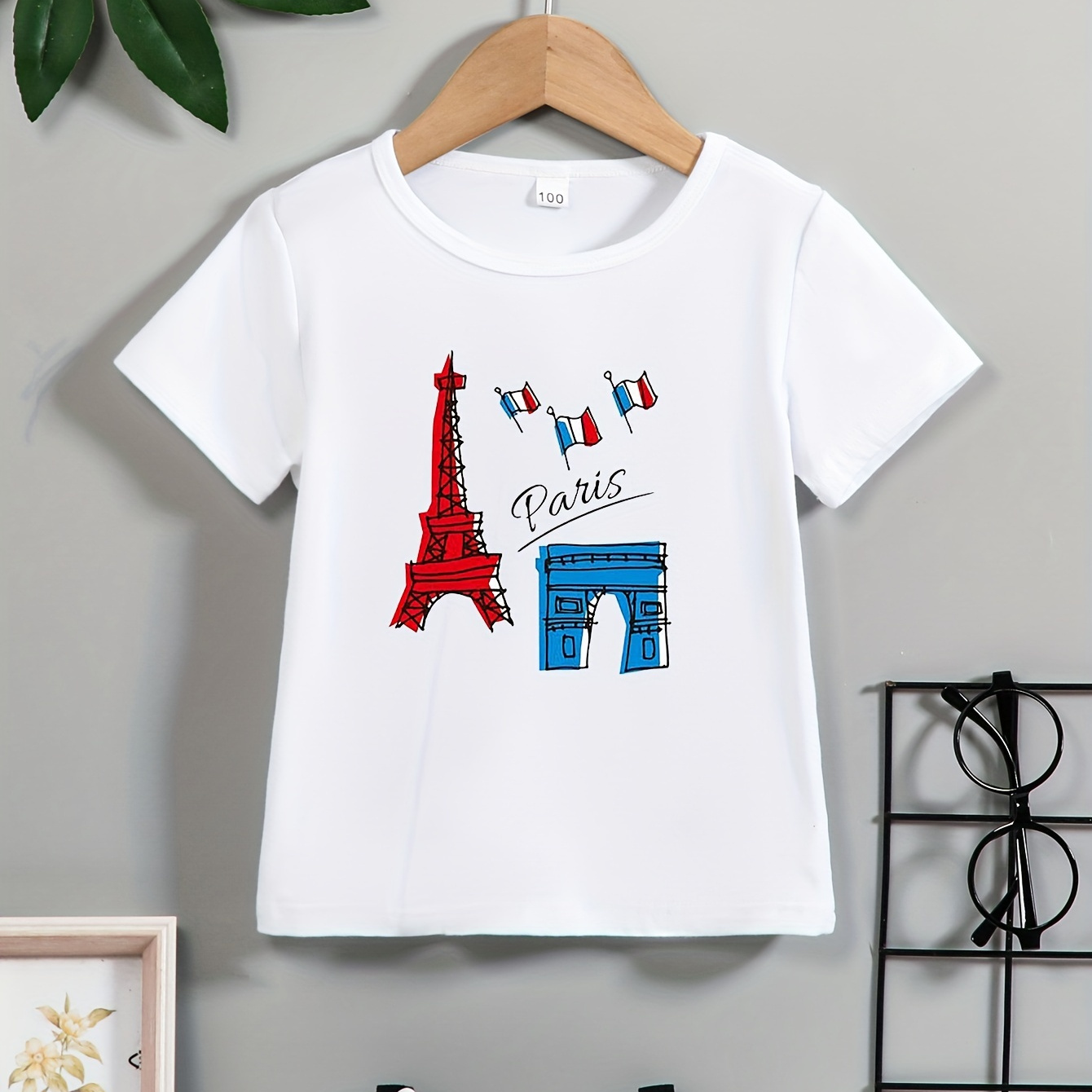 

Cute Cartoon Paris Style The Arc De And The Eiffel Tower Print T-shirts For Boys - Cool, Lightweight And Comfy Summer Clothes!