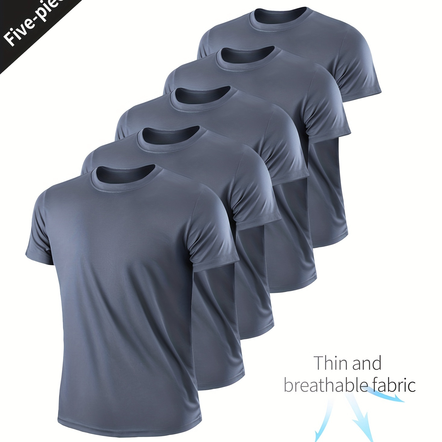 

5pcs Ultralight Men's Crew Neck T-shirt - Quick Drying, Breathable, Sweat Absorbing For Fitness, Gym, Running And Bodybuilding