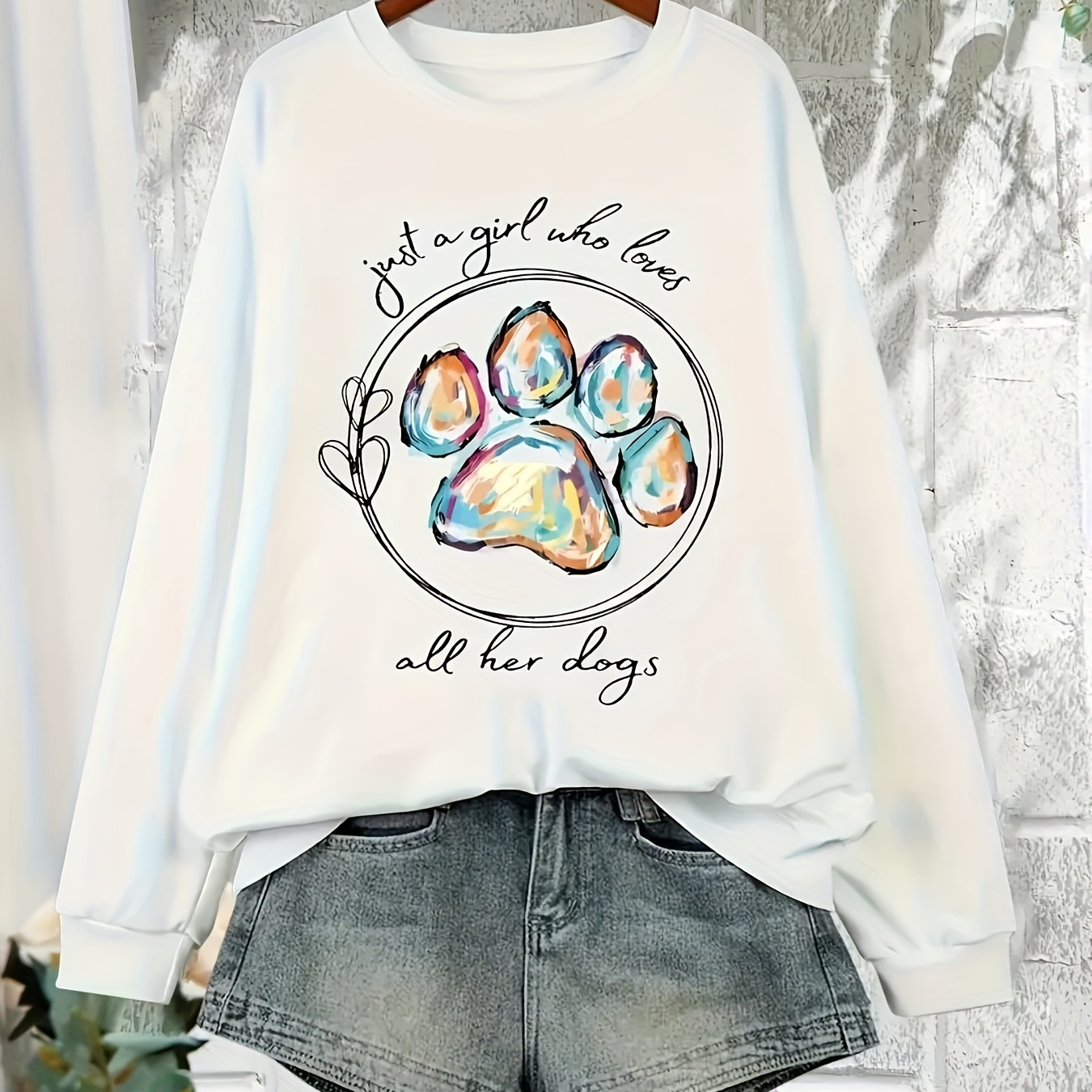 

Paw Print Pullover Sweatshirt, Casual Long Sleeve Crew Neck Sweatshirt For Fall & Winter, Women's Clothing