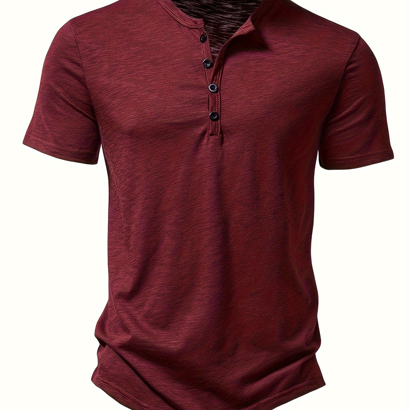 

Men's Trendy Solid Short Sleeve Button Up Crew Neck T-shirt For Summer Daily, Perfect For Outdoor Sports, Stylish Henley T-shirt