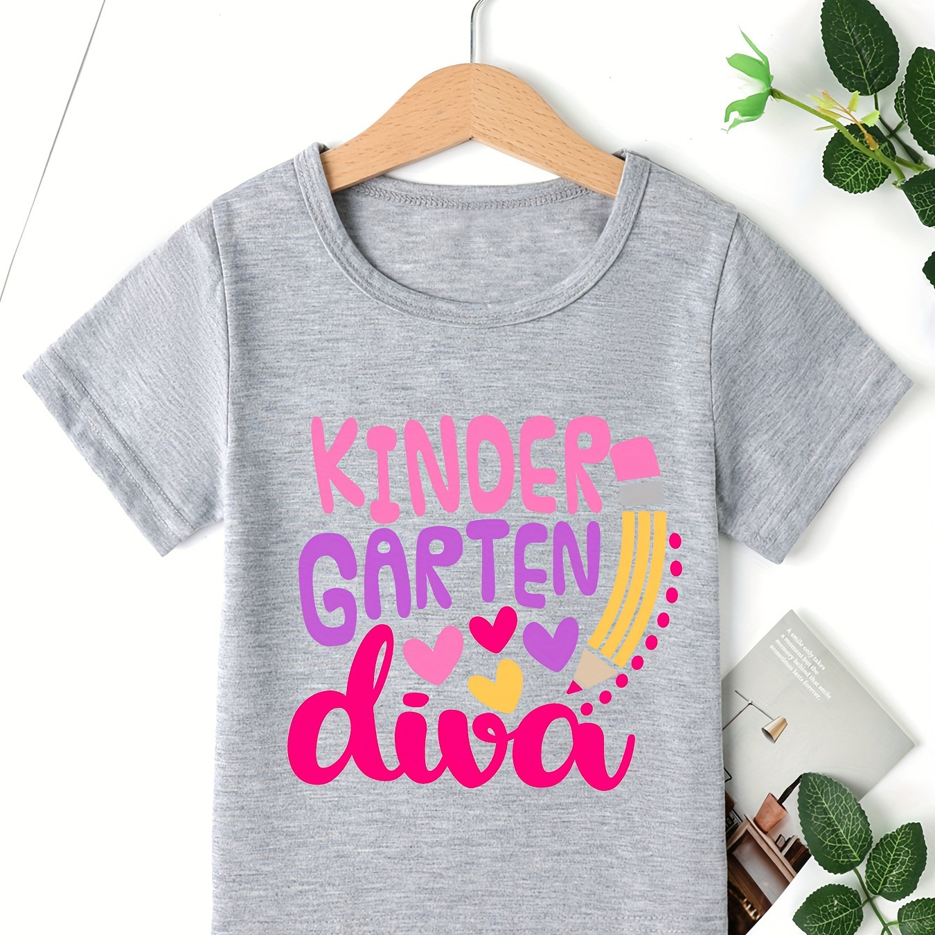 

'kindergarten Diva' Letter Print Creative T-shirts, Soft & Elastic Comfy Crew Neck Short Sleeve Tee, Girls' Summer Tops