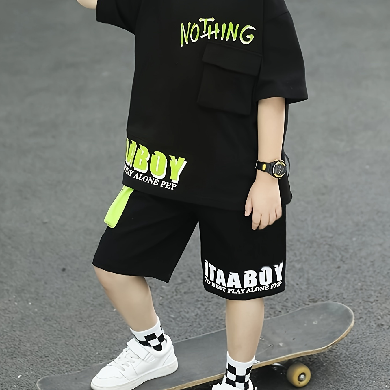 

Boy's Street Style Letter Pattern 2pcs Casual Outfit, T-shirt & Shorts Set, Boy's Clothes For Summer