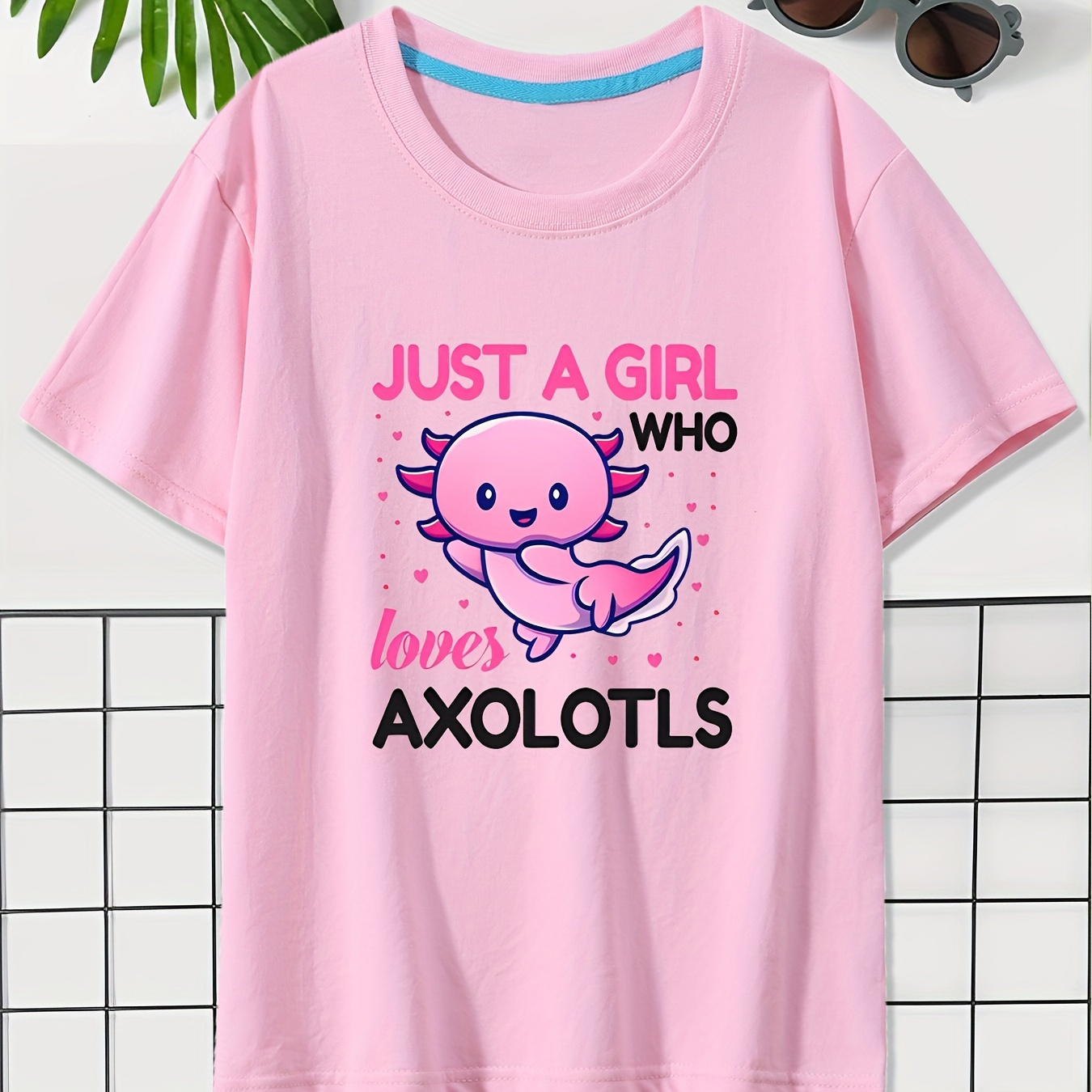 

Just A Girl Who Loves Axolotls Anime Graphic Print For Girls, Comfy And Fit T-shirt Top Pullover For Summer For Outdoor Activities