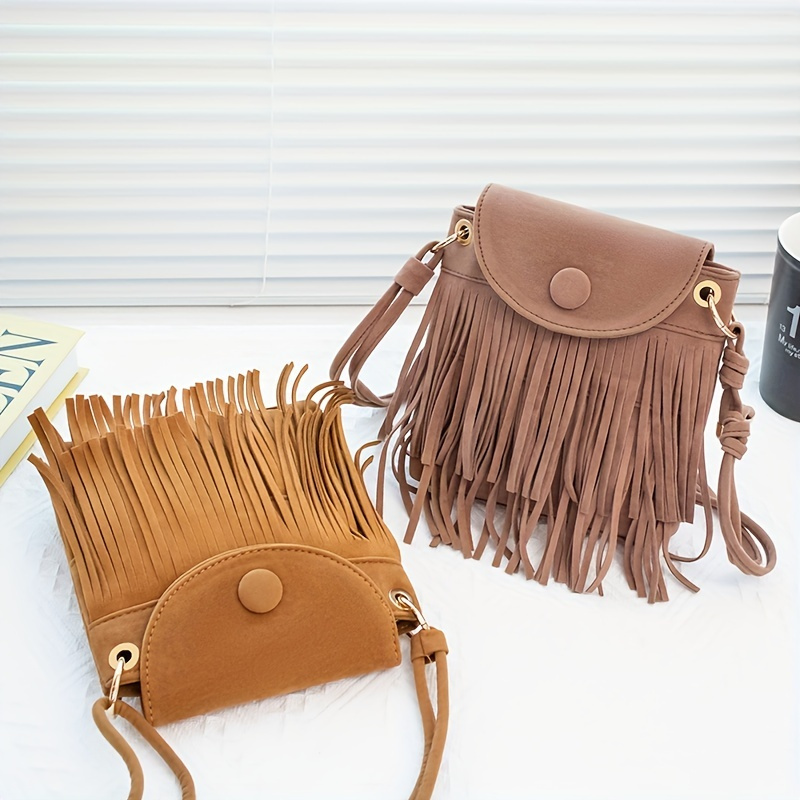 Fringe Trim Crossbody Bag, Small Feather Decor Flap Purse, Women's Boho  Style Shoulder Bag - Temu