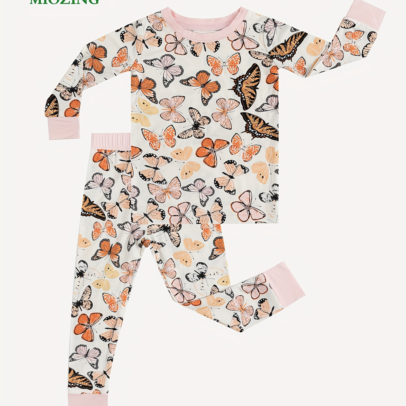 

Bamboo Fiber Fabric Toddler Kid Girls Soft Cartoon Butterfly Print Top + Pants 2pcs Cute & Elastic Suit, Girls Outfit