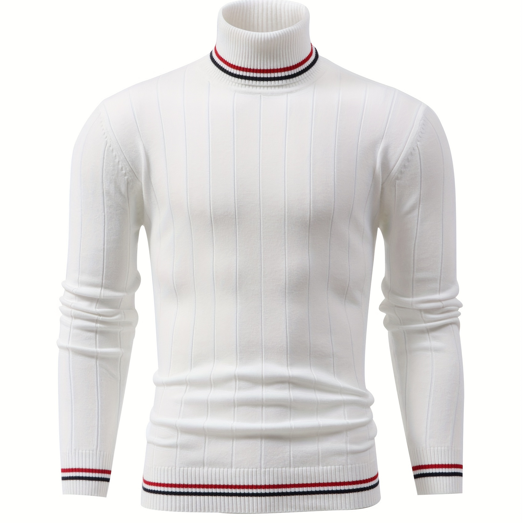 

Pull en Preppy OBM en Bois de Fer - Bleu Marine avec Col à Rayures Rouges et Blanches, Manches Longues, 100% Polyester, Détail Décontracté pour Automne/Hiver