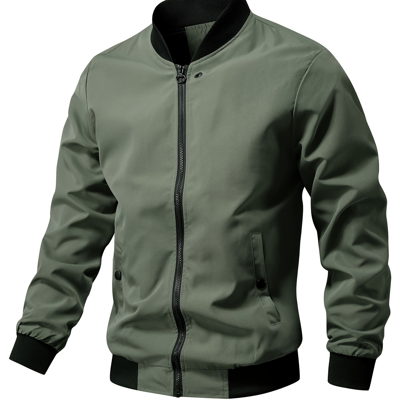 

Men's Casual Zip Up Baseball Collar Jacket, Chic Windproof Jacket