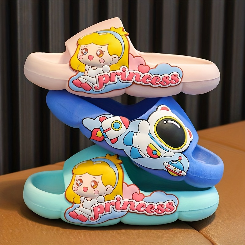 Boys Girls Adorable Cartoon Lightweight Non-Slip Open Toe Slides For Kids Children, Summer