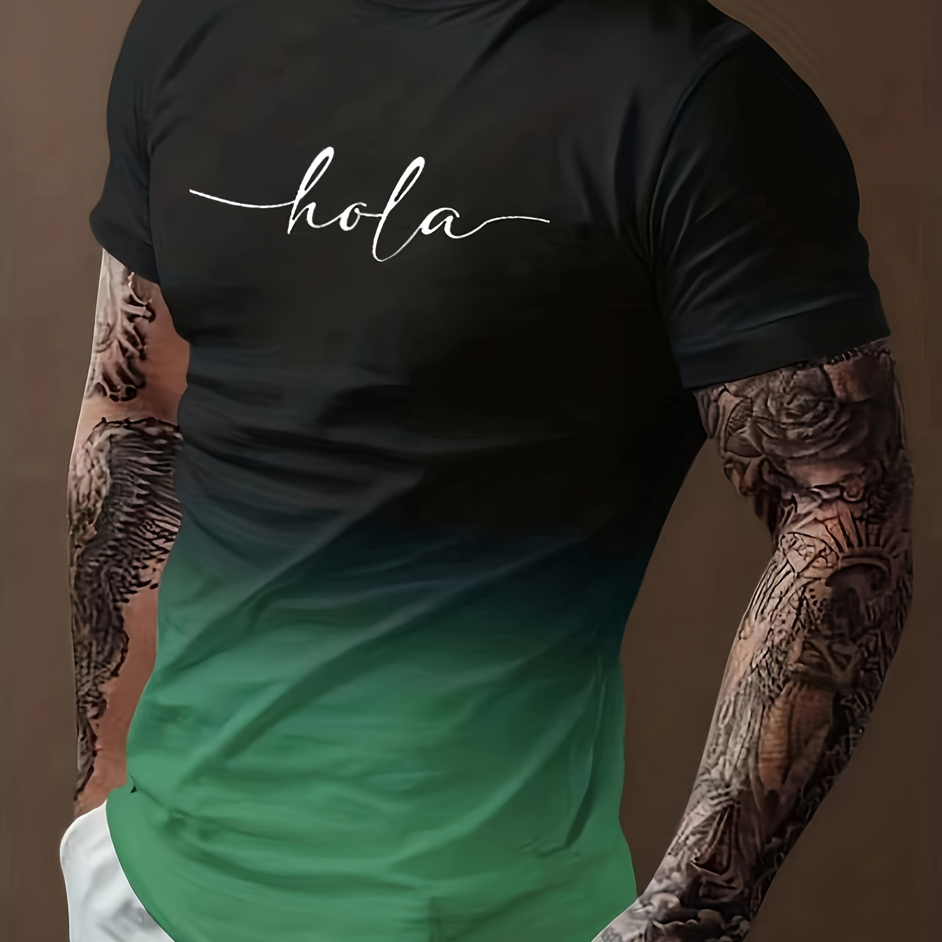 

Men's Gradient Color Graphic Print T-shirt, Short Sleeve Crew Neck Tee, Men's Clothing For Summer Outdoor