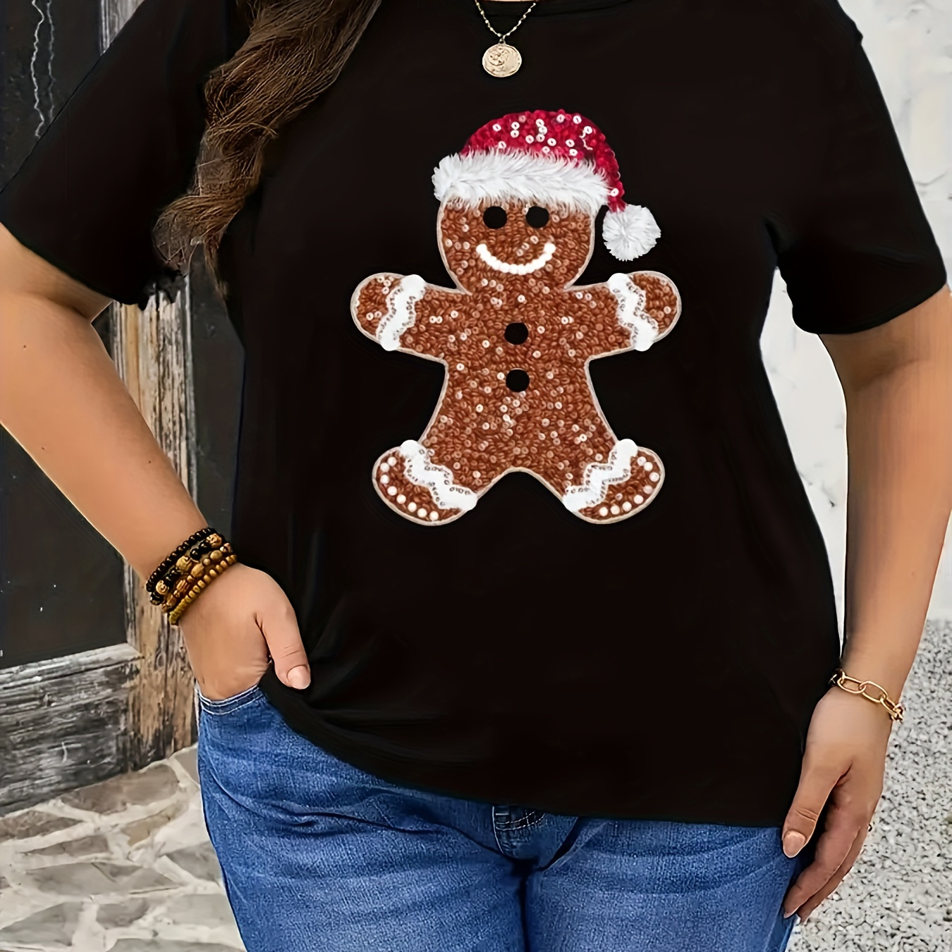 

Christmas Man Pattern Womens T-, Women's Oversized T-shirts Summer Crewneck , Women's Size T-