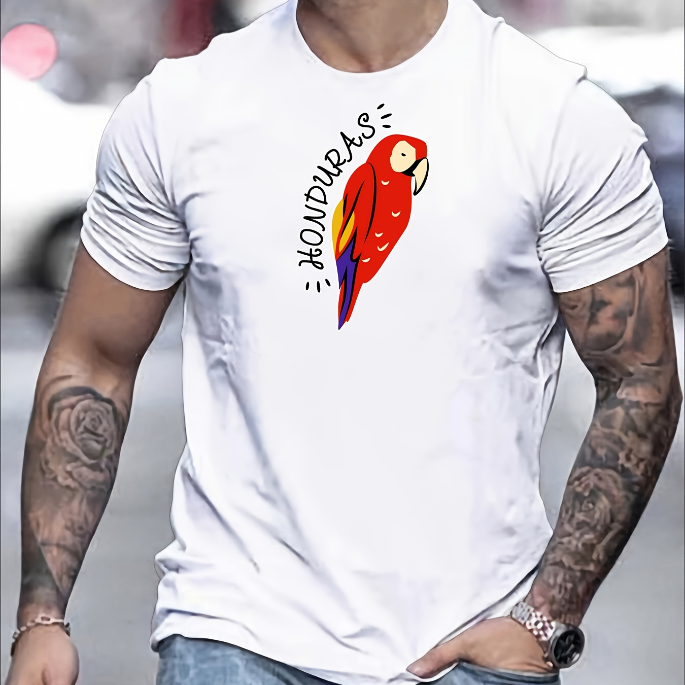 

Men's Honduras Pattern Print Tee Shirt, Tees For Men, Casual Short Sleeve T-shirt For Summer